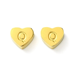 Letter Q Ионное покрытие (ip) 316 l хирургические шарики из нержавеющей стали, без никеля , Любовное сердце с бусинкой в виде буквы, реальный 18 k позолоченный, Буква Q, 5.5x6.5x2.5 мм, отверстие : 1.4 мм