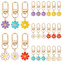 (52) Непрозрачная лаванда Брелок из эмалевого сплава, с поворотными застежками из цинкового сплава и 304 соединительными кольцами из нержавеющей стали, маргаритка, разноцветные, 5.3 см, 6 шт / комплект, 4 комплектов / коробка