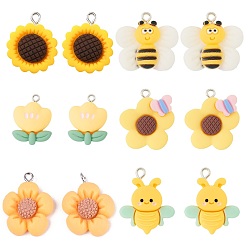 (52) Непрозрачная лаванда 12 шт 6 стили подвески из непрозрачной смолы, амулеты цветы и пчелы, с платиновыми тоновыми железными петлями, разноцветные, 20~25x14~24x6~8.5 мм, отверстие : 2 мм, 2 шт / стиль