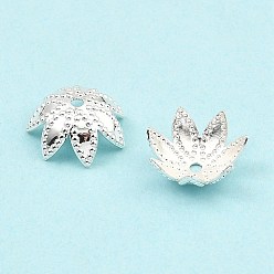 Серебро Шапочки и конусы для бусин, латунные, 7-лепестков цветка, серебряные, 9x9x3.5 мм, отверстие : 1 мм