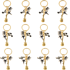 Золотой 12шт 3 стили сплава брелоки, с железными разрезными брелоками, нотная запись, золотые, 81 мм, 4 шт / стиль