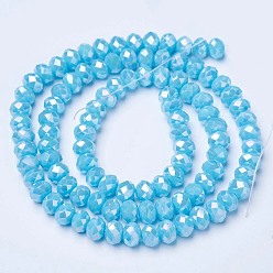 Deep Sky Blue Electroplate Glass Beads Strands, Opaque Solid Color, AB Color Plated, Faceted, Rondelle, Deep Sky Blue, 2.5x2mm, Hole: 0.4mm, about 150~170pcs/strand, 11 inch(27.5cm)