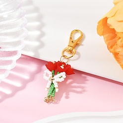 Красный Букет ручной работы стеклянные бусины и акриловые подвески украшения, с сплава шарнирного когтя омара застежками, красные, 70 мм