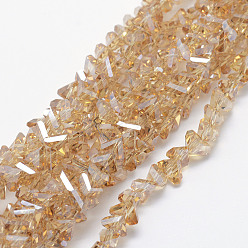 BurlyWood Electroplate Glass Beads Strands, Pearl Luster Plated, Triangle, Faceted, BurlyWood, 4.5x6x4.5mm, Hole: 0.5mm, about 100~101pcs/strand, 13.3 inch(34cm)
