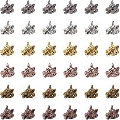 (52) Непрозрачная лаванда Сплавочные овальные бусины тибетского стиля , волк, разноцветные, 11x11.5x18 мм, отверстие : 1.6 мм, 36 шт / коробка