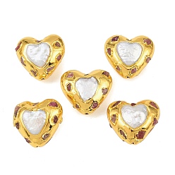 Золотой Бусины из натурального жемчуга и натурального красного турмалина, с латунной фурнитурой , сердце, цветочный белый, золотые, 22~22.5x24~25.5x13~15.5 мм, отверстие : 0.8~1 мм