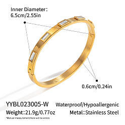 Прозрачный Европейские 304 браслеты из нержавеющей стали с кубическим цирконием для женщин, прямоугольные, реальный 18 k позолоченный, прозрачные, внутренний диаметр: 2-1/2 дюйм (6.5 см)