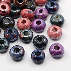 Mixed Color Handmade Porcelain Beads, Pearlized, Rondelle, Mixed Color, 15x10mm, Hole: 6mm