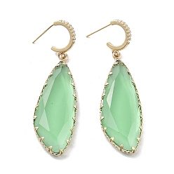 Lime Green Wings Glass Dangle Stud Earrigns, Light Gold Brass Half Hoop Earrings, Lime Green, 57.5x16mm