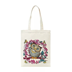 Owl DIY Diamond Painting Handbag Kits, Including Canvas Bag, Resin Rhinestones, Pen, Tray & Glue Clay, Owl, 350x280mm