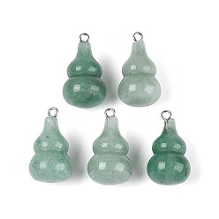 Зеленый Авантюрин Естественный зеленый авантюрин подвески, тыквенные прелести, с 201 петлями из нержавеющей стали, цвет нержавеющей стали, 24x13.5~14 мм, отверстие : 1.8 мм