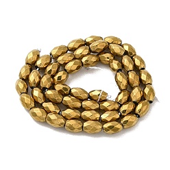 Golden Plated Electroplated Strong Magnetic Synthetic Hematite Beads Strands, Long-Lasting Plated, Faceted Oval, Golden Plated, 7~8x5~5.5mm, Hole: 1.4mm, about 50pcs/strand, 15.35''(39cm)