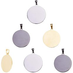 Mixed Color 304 Stainless Steel Pendants, Stamping Blank Tag, Flat Round, Mixed Color, 33x30x1mm, Hole: 7x3mm, 2pcs/color, 6pcs/box