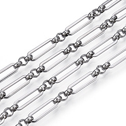 Stainless Steel Color Tarnish Resistant 661 Stainless Steel Figaro Chains, Unwelded, with Spool, Stainless Steel Color, 14x4.5x1mm, 4x1.5mm, about 32.81 Feet(10m)/Roll