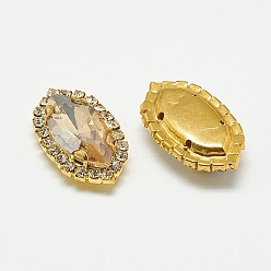Light Colorado Topaz Sew on Rhinestone, Multi-strand Links, Glass Rhinestones, with Brass Findings, Garments Accessories, Horse Eye, Golden, Light Colorado Topaz, 19x11x6mm, Hole: 1mm