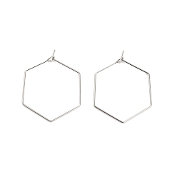 Платинированный Латунная фурнитура для хооп серег, шестиугольник, Реальная платина, 32x25.5x0.7 мм