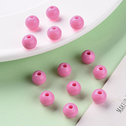 Hot Pink Opaque Acrylic Beads, Round, Hot Pink, 8x7mm, Hole: 2mm, about 1745pcs/500g