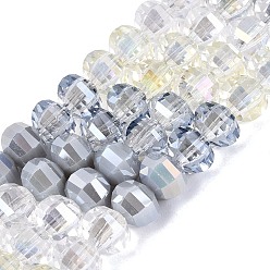 Light Grey Electroplate Mixed Styles Glass Beads Strands, Lantern, Faceted, Light Grey, 8~8.5x6~6.5mm, Hole: 1~1.4mm, about 52~56pcs/strand, 13.58~14.37 inch(34.5~36.5cm)