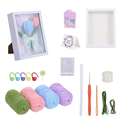 Light Sky Blue DIY Crochet Magnolia Picture Frame Knitting Kits for Beginners, including Photo Frame, Crochet Hook, Cotton Thread, Light Sky Blue, 16.8x21.8x4.5cm