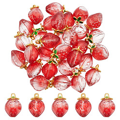 Красный 30Подвески из сплава стекла, клубника, с золотой петлей, красные, 15x11 мм