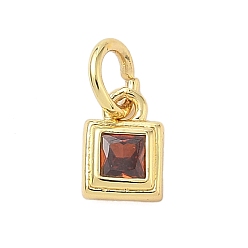 Оранжевый Кулон из циркония, квадратных амулеты, стойки покрытие, долговечный, без свинца и без кадмия, реальный 18 k позолоченный, с целью перехода в кольце, оранжевые, 7x5x2 мм, отверстие : 3.2 мм