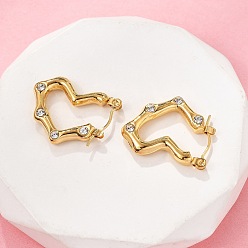 Настоящее золото 18K 304 серьги-кольца в форме сердца из нержавеющей стали с микропаве из прозрачных кубических цирконий, реальный 18 k позолоченный, 17.5x22.5x3.5 мм