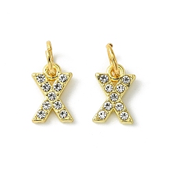 Letter X Rack Plating Alloy Rhinestone Pendants, Cadmium Free & Lead Free, 26 Letter, Letter X, 11x2~9x2mm, Hole: 3.5mm