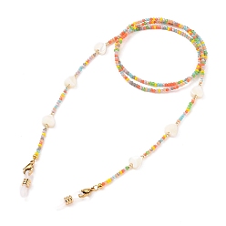Colorful Eyeglasses Chains, Neck Strap for Eyeglasses, with Electroplate Glass Beads, Heart Natural Shell Beads, 304 Stainless Steel Lobster Claw Clasps and Rubber Eyeglass Holders, Colorful, 29.1 inch(74cm)