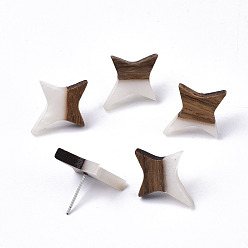 Creamy White Resin & Walnut Wood Stud Earrings, with 304 Stainless Steel Pin, Star, Creamy White, 21x17~18mm, Pin: 0.7mm