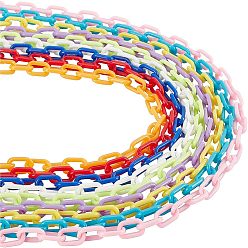 Mixed Color 20 Strands 10 Colors Handmade Opaque Acrylic Paperclip Chains, Drawn Elongated Cable Chains, Mixed Color, 13x7.5x2mm, 2 strands/color, 19.88 inch(50.5cm)/strand, 20 strands/bag