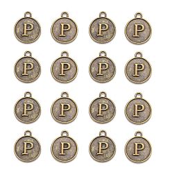 Letter P Сеттинги для кулона(кабошонов), сплав, для эмали, без кадмия и без свинца, плоские круглые с буквы, античная бронза, letter.p, 14x12x2 мм, отверстие : 1.5 мм