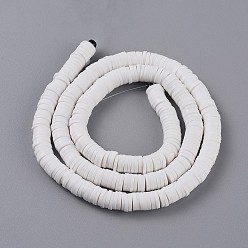 White Flat Round Eco-Friendly Handmade Polymer Clay Beads, Disc Heishi Beads for Hawaiian Earring Bracelet Necklace Jewelry Making, White, 6x1mm, Hole: 2mm, about 353~378pcs/strand, 17.7 inch