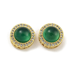 Настоящее золото 18K Полый латунный микропаве прозрачный кубический цирконий, без кадмия, без никеля и без свинца, с естественным агата, плоско-круглые, реальный 18 k позолоченный, 9.5x6 мм, отверстие : 1.2 мм