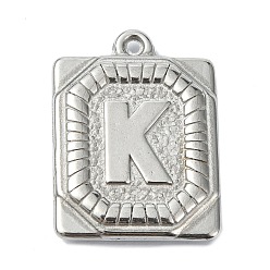 Letter K Антикоррозийные 304 подвески из нержавеющей стали, прямоугольник с подвеской в виде буквы, Письмо K, 24.5x18x3 мм, отверстие : 1.8 мм