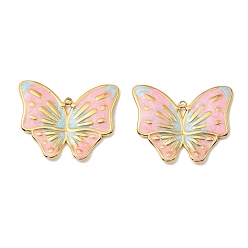 Pink 304 нержавеющей стальной эмали подвески, ионное покрытие (ip), очарование бабочки, золотые, розовые, 24.5x30x2 мм, отверстие : 1.5 мм