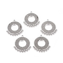 Antik Silber Farbe Tibetische Stil Verbinder/Normale Links, Kronleuchter Komponenten, Runde, Cadmiumfrei und Nickel frei und Bleifrei, Antik Silber Farbe, 41x35x1 mm, Bohrung: 2 mm