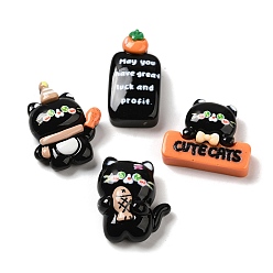 Black Cat Theme Opaque Resin Cabochons, Mixed Shapes, Black, 22~31x16.5~27x7~8.5mm