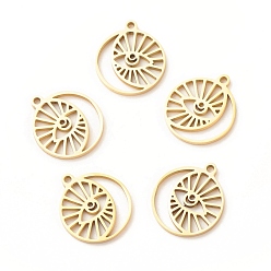 Golden 201 Stainless Steel Pendants, Flat Round with Eye & Moon, Golden, 17x14.5x1mm, Hole: 1.5mm