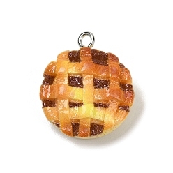 Food Непрозрачные подвески смолы, имитировать хлеб, с платиново-железными петлями, ананасовая булочка, 23x19x9 мм, отверстие : 2 мм