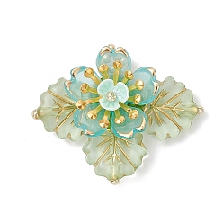 Бледно-Зеленый Подвески-цветы из латунного стекла и бисера, с акриловой, золотой металл обвитыми, бледно-зеленый, 27.5~28.5x34x7.5 мм, отверстие : 3 мм