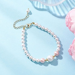 Белый Браслеты из ракушечного жемчуга для женщин, круглые, с 304 нержавеющей сталью и латунью, белые, 7-5/8x3/8 дюйм (19.5x1.05 см)