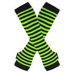 Lawn Green Acrylic Fiber Yarn Knitting Fingerless Gloves, Stripe Pattern Winter Warm Gloves with Thumb Hole, Lawn Green, 310x80mm