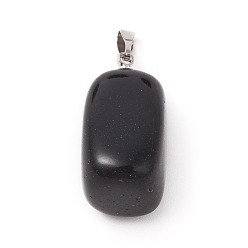 Ágata Negra Colgantes naturales ágata negro, con fornituras de latón de tono platino, pepitas, 23~30x13~22x12~20 mm, agujero: 5x3 mm