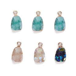 Mixed Color 6Pcs Druzy Resin Pendants, with Edge Light Gold Plated Iron Loops, Mixed Style, Mixed Color, 17.5x10x8mm, Hole: 1.8mm