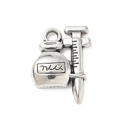 Argent Antique Pendentifs en alliage de style tibétain, breloques seringue et flacon, argent antique, 18x13x3.5mm, Trou: 2mm
