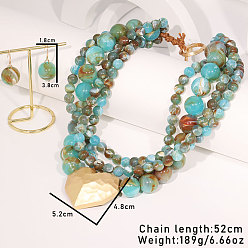 Сердце Комплекты серег и многослойных ожерелий из акрила, сплава и воска для женщин, золотые, сердце, 20.47 дюйм (52 см), Кулон : 18x38 мм