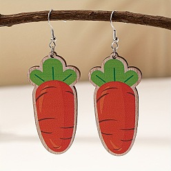 Carrot Деревянные серьги-подвески с пасхальным мультяшным рисунком, платина, морковь, 71x28 мм