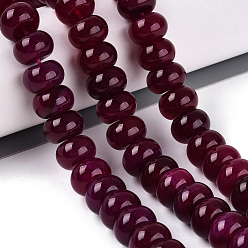 Medium Violet Red Natural Agate Beads Strands, Smooth Rondelle, Dyed, Medium Violet Red, 12x7.5mm, Hole: 0.5~1.2mm, about 48~56pcs/strand, 14.17~16.73 inch(36~42.5cm)