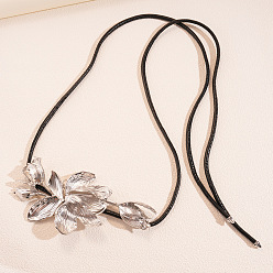 Платина Ремни-цепочки с завязками-шнурками из искусственной кожи черного цвета с цветком тюльпана для женщин, платина, 1690x95 мм