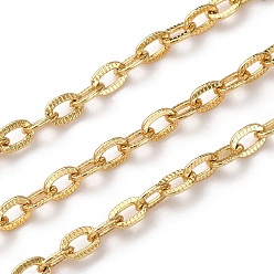 Настоящее золото 18K Латунные текстурированные овальные звенья цепи, без свинца и без кадмия, стойки покрытие, долговечный, пайки, с катушкой, реальный 18 k позолоченный, 5x3.5x0.6 мм